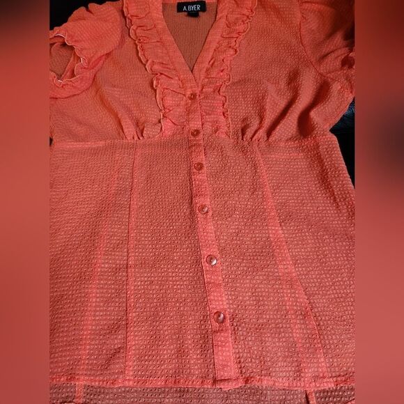 A. Byer Large orange sheer button up top. - Picture 3 of 5